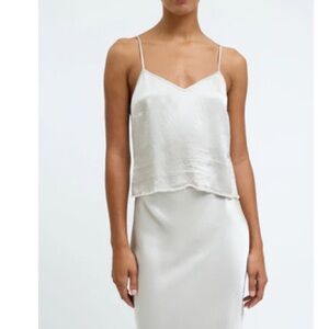 Raquel Allegra White Spaghetti Strap Pinstripe Y2K Camisole Work Tank Cami